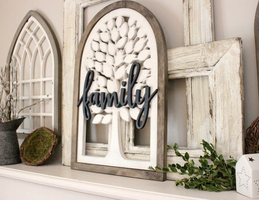 Personalized family tree, farmhouse window arch sign